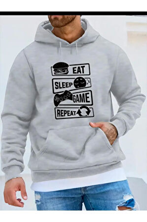 Eat Sleep Game Baskılı Kapüşonlu Sweatshirt