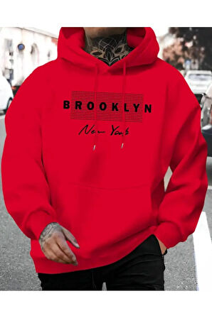 Brooklyn Baskılı Kapüşonlu Sweatshirt