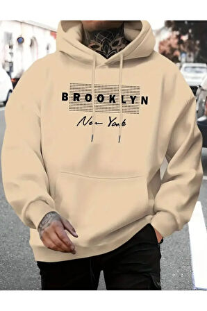 Brooklyn Baskılı Kapüşonlu Sweatshirt