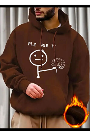 PLZ USE IT Baskılı Kapüşonlu Sweatshirt
