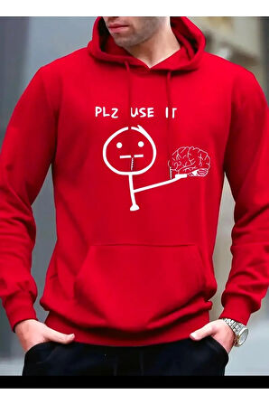 PLZ USE IT Baskılı Kapüşonlu Sweatshirt
