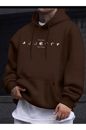 Ayın Evreleri Baskılı Kapüşonlu Sweatshirt