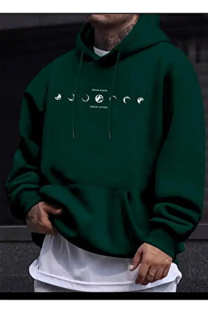Ayın Evreleri Baskılı Kapüşonlu Sweatshirt