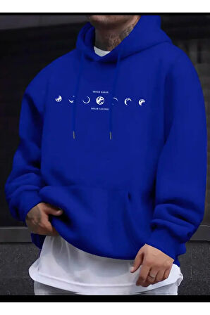 Ayın Evreleri Baskılı Kapüşonlu Sweatshirt