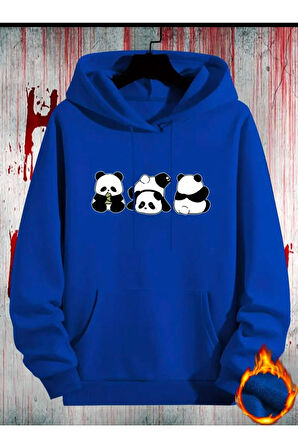 Sevimli Pandalar Baskılı Kapüşonlu Sweatshirt