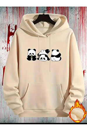 Sevimli Pandalar Baskılı Kapüşonlu Sweatshirt