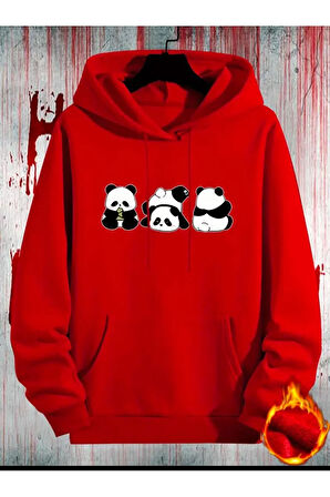 Sevimli Pandalar Baskılı Kapüşonlu Sweatshirt