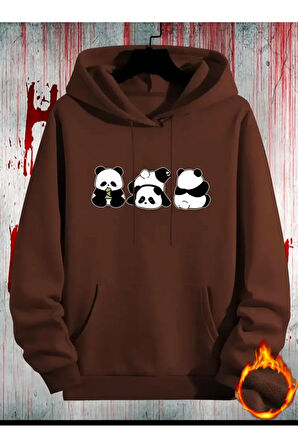 Sevimli Pandalar Baskılı Kapüşonlu Sweatshirt