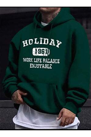 Holiday Baskılı Kapüşonlu Sweatshirt