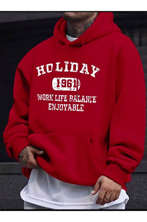 Holiday Baskılı Kapüşonlu Sweatshirt