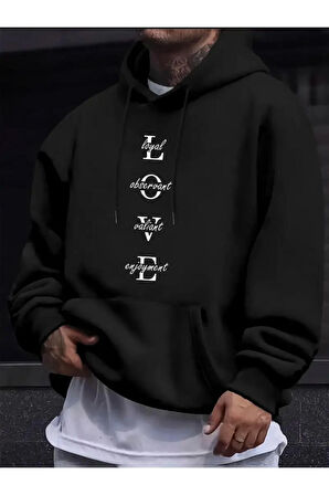 Love Baskılı Kapüşonlu Swatshirt