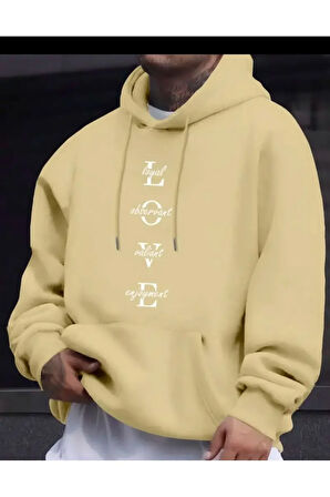 Love Baskılı Kapüşonlu Swatshirt