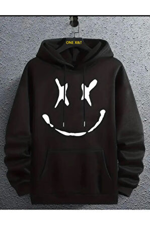 Gülen Baskılı Kapüşonlu Sweatshirt