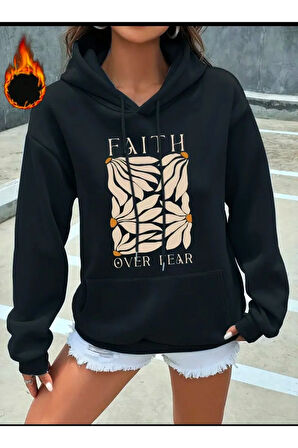 Faith Over Baskılı Kapüşonlu sweatshirt
