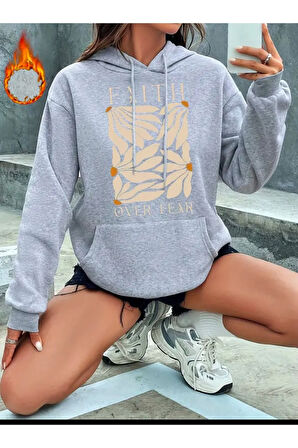 Faith Over Baskılı Kapüşonlu sweatshirt