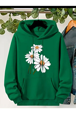 Papatya Baskılı Kapüşonlu Sweatshirt