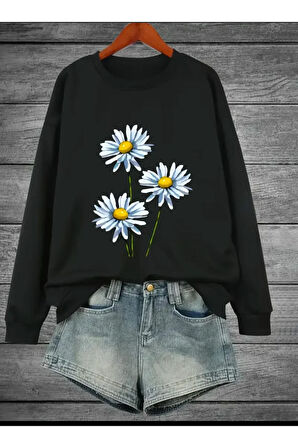 Kelebek Desenli Kapüşonlu Cepli Sweatshirt