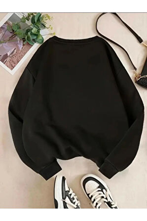 Renkli Çiçekler Baskılı Bisiklet Yaka Şardonlu Sweatshirt