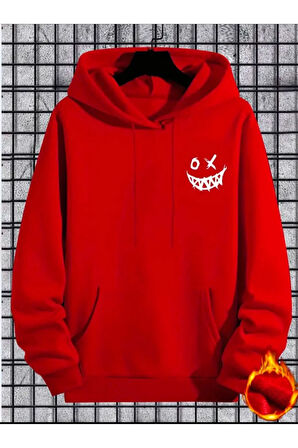 Gülümseyen Yüz Baskılı Kapüşonlu Sweatshirt