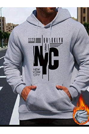 NYC Baskılı kapüşonlu Cepli Sweatshirt