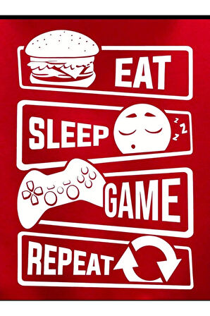 Eat Sleep Game Baskılı Kapüşonlu Sweatshirt