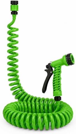 10 Metre Spiral Bahçe Sulama Hortumu Seti, 7 Fonksiyonlu Sprey Tabancalı Uzayabilir Kompakt Hortum, Evye ve Batarya Uyumlu Pratik Bahçe Hortumu, Araç Yıkama Balkon Teras Çiçek Sulama