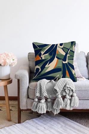 Yeşil Lacivert Renkli Özel Tasarım Raşel Örme Yastık Kırlent Kılıfı, Sonil-KRyl118-43x43cm