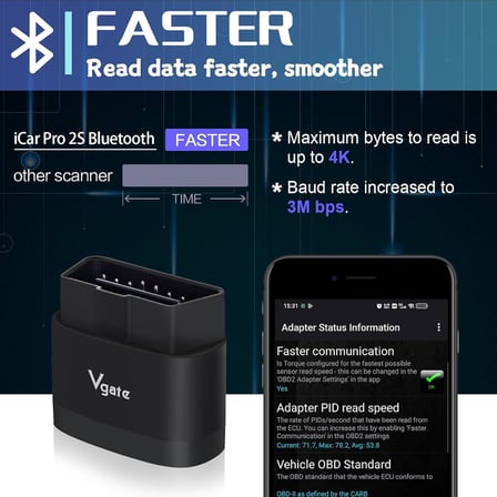 Vgate iCar Pro 2S Bluetooth 5.2 OBD2 Araç Tarama Aracı, iPhone, Android ve Windows için