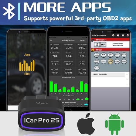 Vgate iCar Pro 2S Bluetooth 5.2 OBD2 Araç Tarama Aracı, iPhone, Android ve Windows için