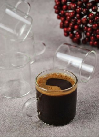 6 lı Cam Türk Kahvesi Fincan Seti Mini Kupa Espresso Kahve Takımı 130 ml