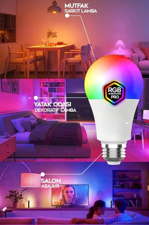 Rgb Led Lamba Kumandalı Ambiyans Aydınlatma 2000 Lümen Tasarruflu Renk Değiştiren Led Işık