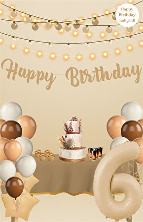 Sütlü Kahve Temalı Happy Birthday Kaligrafi Banner