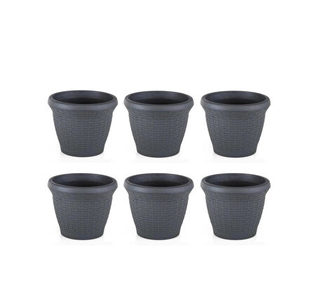 Omnipazar SO-HS02 Plastik Hasır Desenli Saksı 6 lt Antrasit 6 Adet