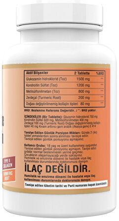 Glucosamine Chondroitin Msm Zerdeçal 180 Tablet