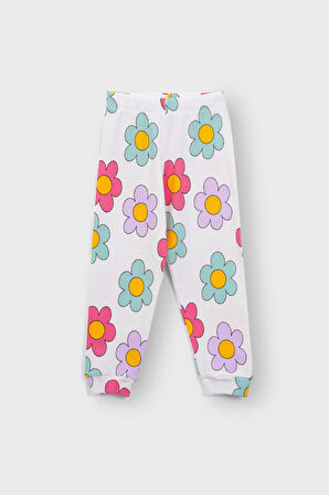 Başak Çiçeği Desenli Lila Fitilli İnterlok Kumaş %100 Pamuk Kız Çocuk Pijama Takımı