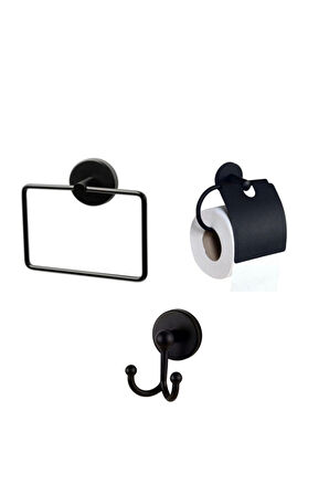 Banyo Aksesuar Seti Siyah Kare Havluluk Tuvalet Kağıtlığı Bornozluk Mat Siyah