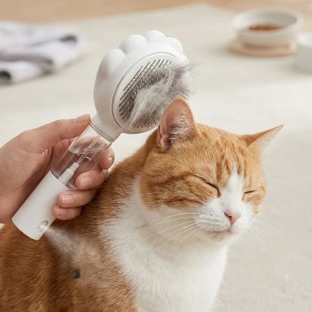 Kedi Köpek Spreyli Tarak Toplama Fırçası - Su Hazneli Kendinden Temizlemeli Tarak - Paslanmaz Çelik Uçlu - Masaj Etkili Evcil Hayvan Tarağı - Tüy Dökülme Karşıtı Fırça