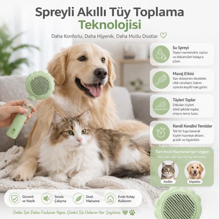 Kedi Köpek Spreyli Tarak Toplama Fırçası - Su Hazneli Kendinden Temizlemeli Tarak - Paslanmaz Çelik Uçlu - Masaj Etkili Evcil Hayvan Tarağı - Tüy Dökülme Karşıtı Fırça