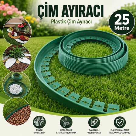 Plastik Çim Ayracı Ayıraç 25 Metre Esnek Peyzaj Bordürü Park Bahçe Çim Bitki Yayılım Önleme Aparatı