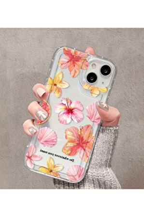 İPHONE 15 UYUMLU ÇİÇEK DESENLİ ŞEFFAF SİLİKON KILIF