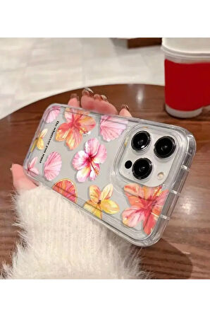 İPHONE 15 PRO UYUMLU ÇİÇEK DESENLİ ŞEFFAF SİLİKON KILIF
