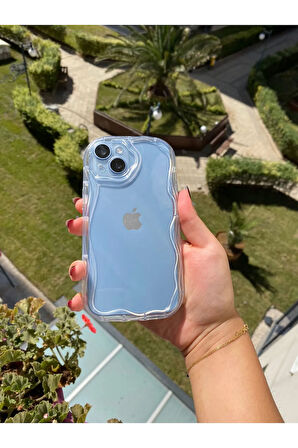 İPHONE 14 UYUMLU ŞEFFAF KENARLARI DALGALI KABARIK KAMERA KORUMALI SİLİKON KILIF