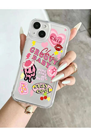 İPHONE 14 UYUMLU PEMBE TEMALI KAMERA KORUMALI SİLİKON KILIF