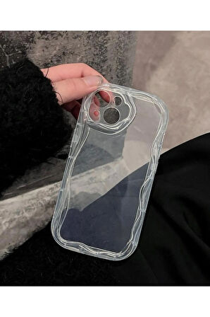 İPHONE 14 PRO UYUMLU ŞEFFAF KENARLARI DALGALI KABARIK KAMERA KORUMALI SİLİKON KILIF