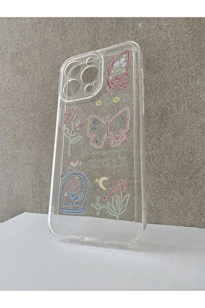 İPHONE 15 PRO MAX UYUMLU DESENLİ ŞEFFAF SİLİKON KILIF