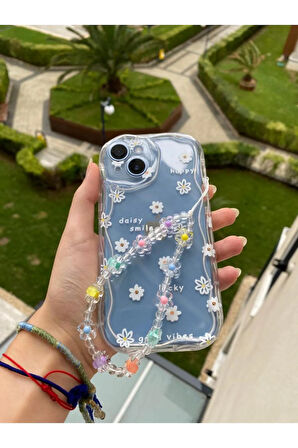 İPHONE 14 UYUMLU ÇİÇEK DESENLİ AKSESUARLI ŞEFFAF SİLİKON KILIF