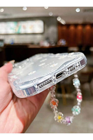 İPHONE 14 UYUMLU ÇİÇEK DESENLİ AKSESUARLI ŞEFFAF SİLİKON KILIF