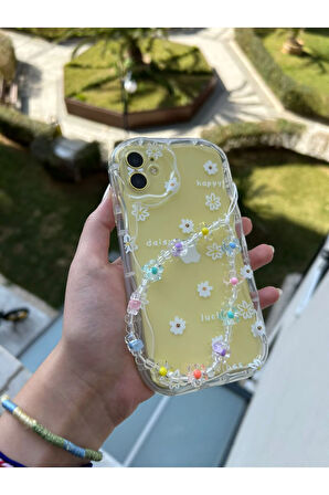 İPHONE 11 UYUMLU ÇİÇEK DESENLİ AKSESUARLI ŞEFFAF SİLİKON KILIF