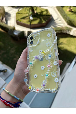 İPHONE 11 UYUMLU ÇİÇEK DESENLİ AKSESUARLI ŞEFFAF SİLİKON KILIF