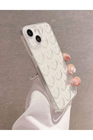 İPHONE 14 UYUMLU KABARTMALI KALPLİ KILIF